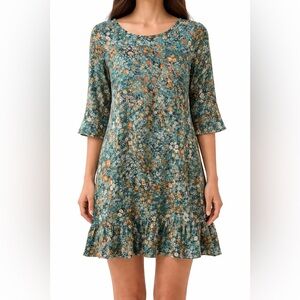 Peruvian Connection Art to Wear Floral Tunic Dress Top in Blue & Orange Sz Large